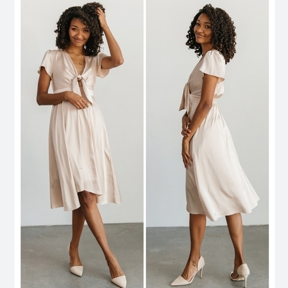 Baltic Born Poppy Satin Midi Dress in Champagne - Picture 1 of 12